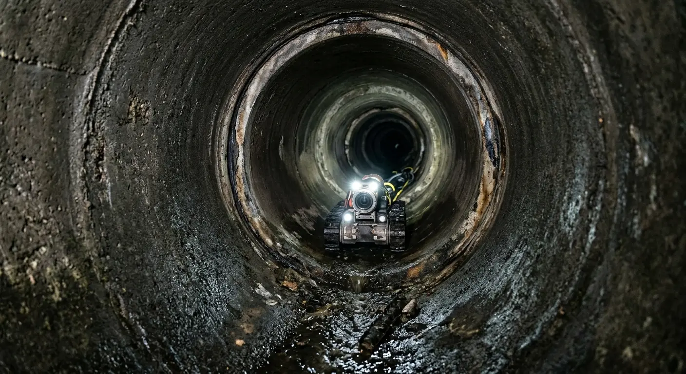 Robotic sewer camera inspecting pipe interior for Sewer Line Cleaning in Willingboro